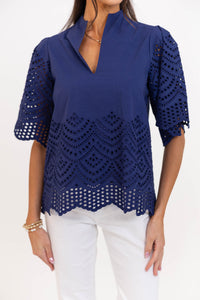 What It Takes Navy Eyelet Blouse