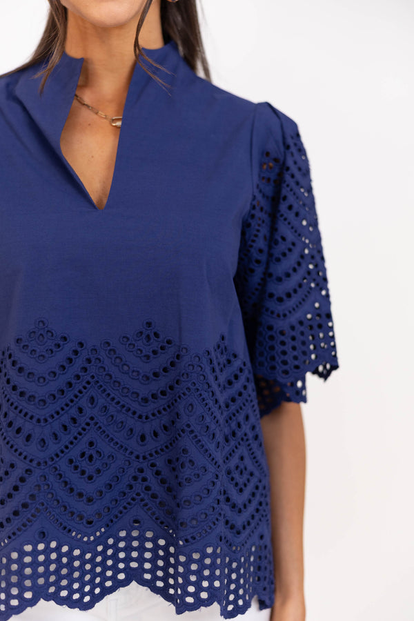 What It Takes Navy Eyelet Blouse