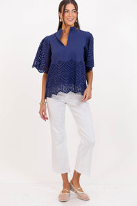 What It Takes Navy Eyelet Blouse