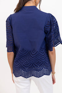 What It Takes Navy Eyelet Blouse