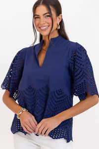 What It Takes Navy Eyelet Blouse