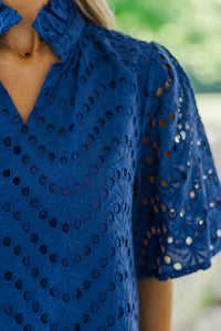 Just As You Like It Royal Blue Eyelet Dress