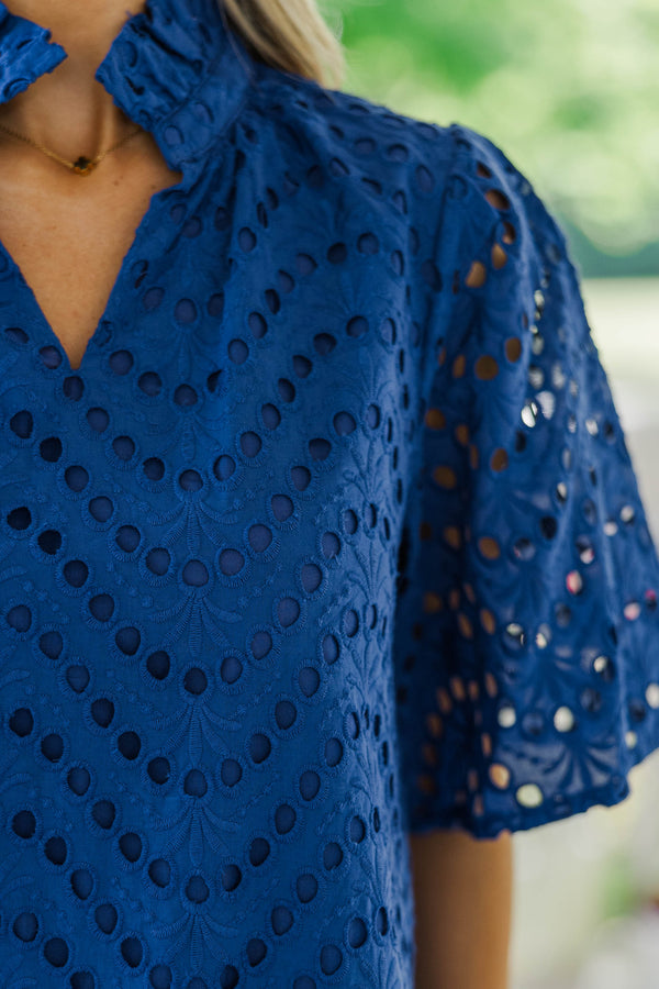 Just As You Like It Royal Blue Eyelet Dress