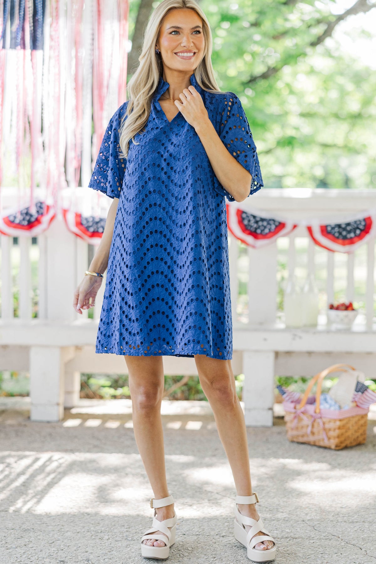 Just As You Like It Royal Blue Eyelet Dress – Shop the Mint