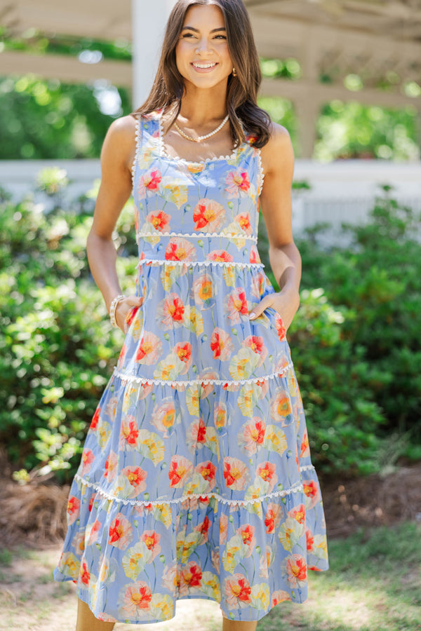 More To Come Light Blue Floral Midi Dress