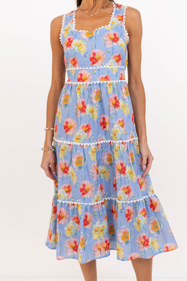 More To Come Light Blue Floral Midi Dress