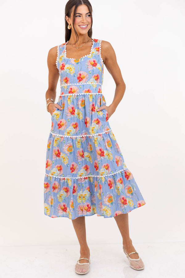 More To Come Light Blue Floral Midi Dress