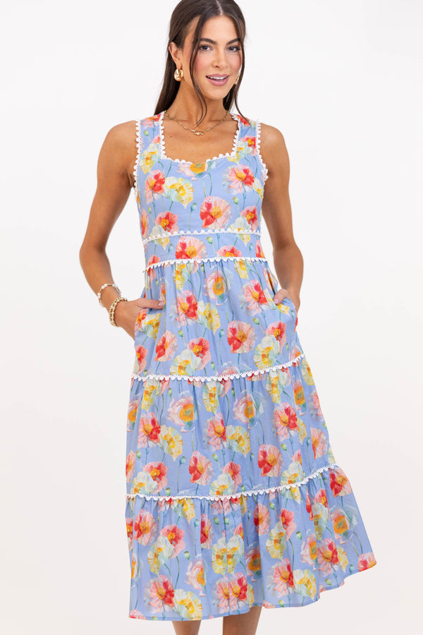 More To Come Light Blue Floral Midi Dress