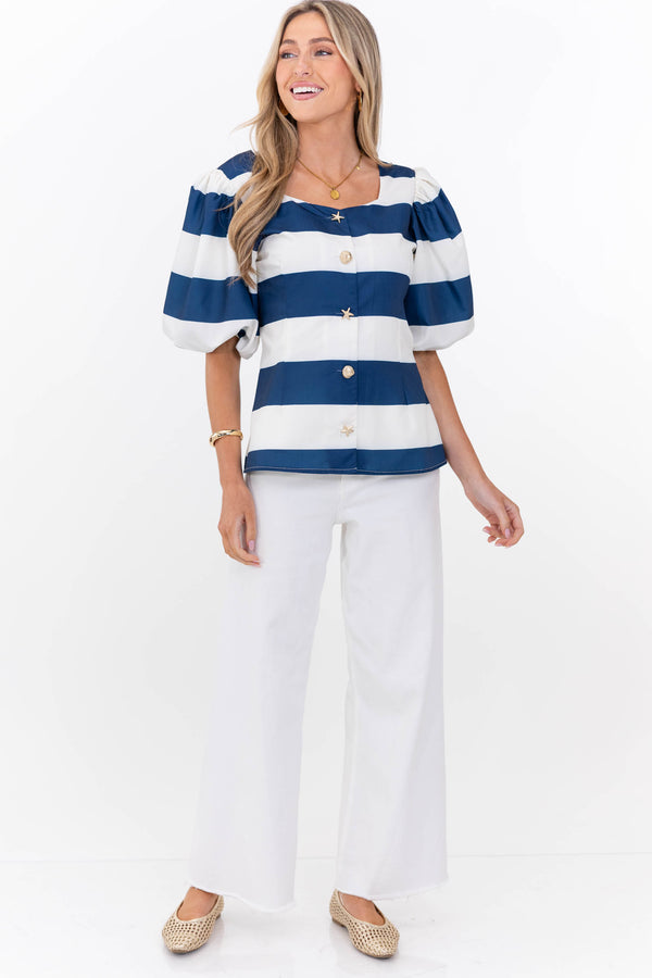 A Moment Like This Navy Striped Blouse
