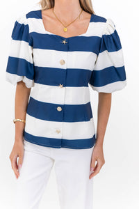 A Moment Like This Navy Striped Blouse