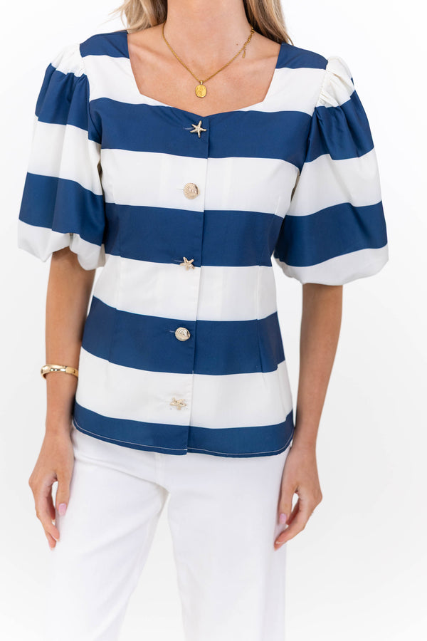 A Moment Like This Navy Striped Blouse
