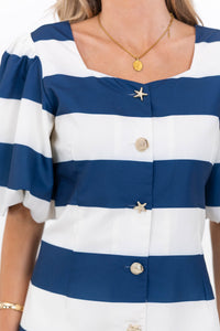 A Moment Like This Navy Striped Blouse