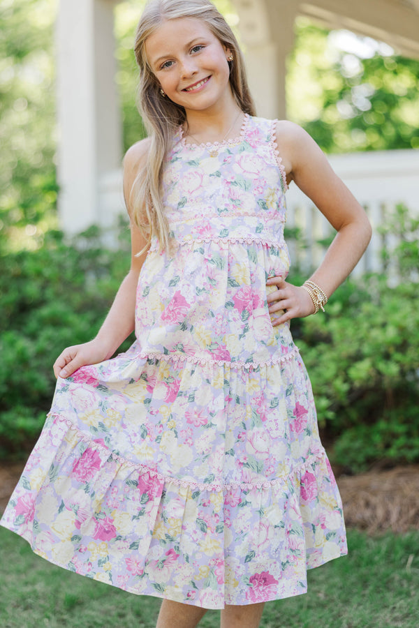 Girls: More To Come Lavender Floral Midi Dress