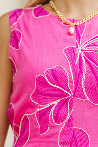 Bon Voyage Fuchsia Embroidered Romper