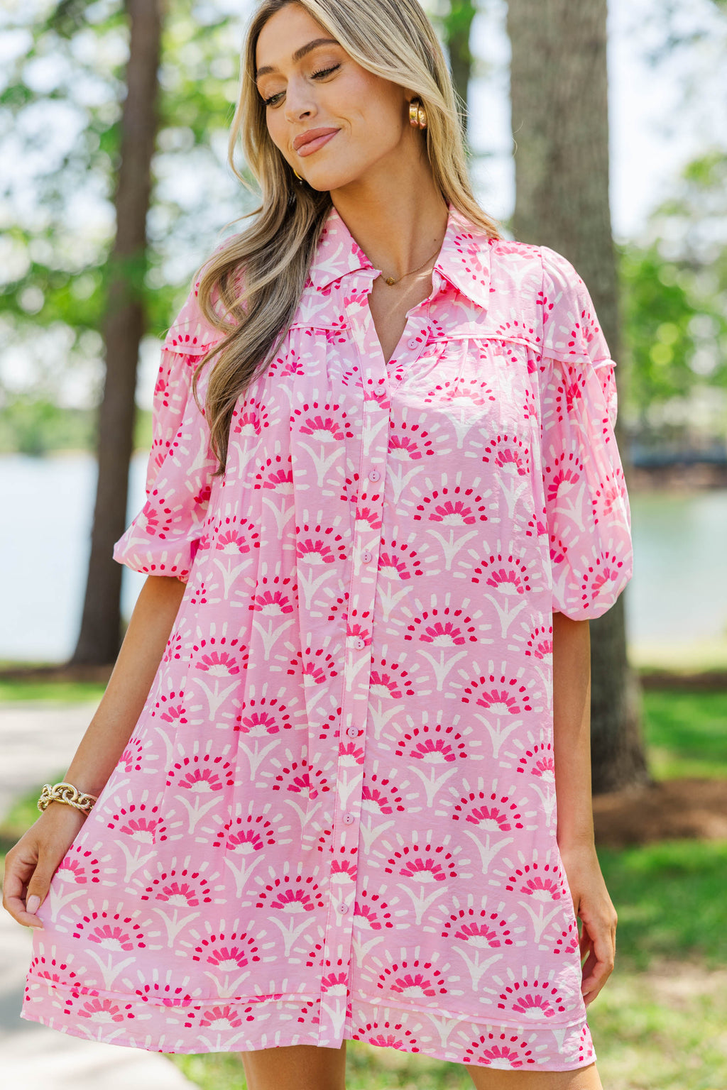 Better Than You Know Pink Medallion Puff Sleeve Dress – Shop the Mint