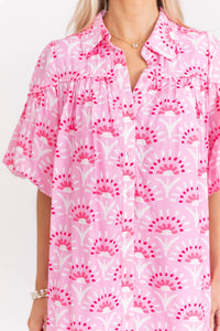 Better Than You Know Pink Medallion Puff Sleeve Dress