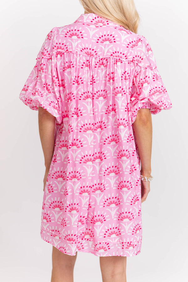 Better Than You Know Pink Medallion Puff Sleeve Dress