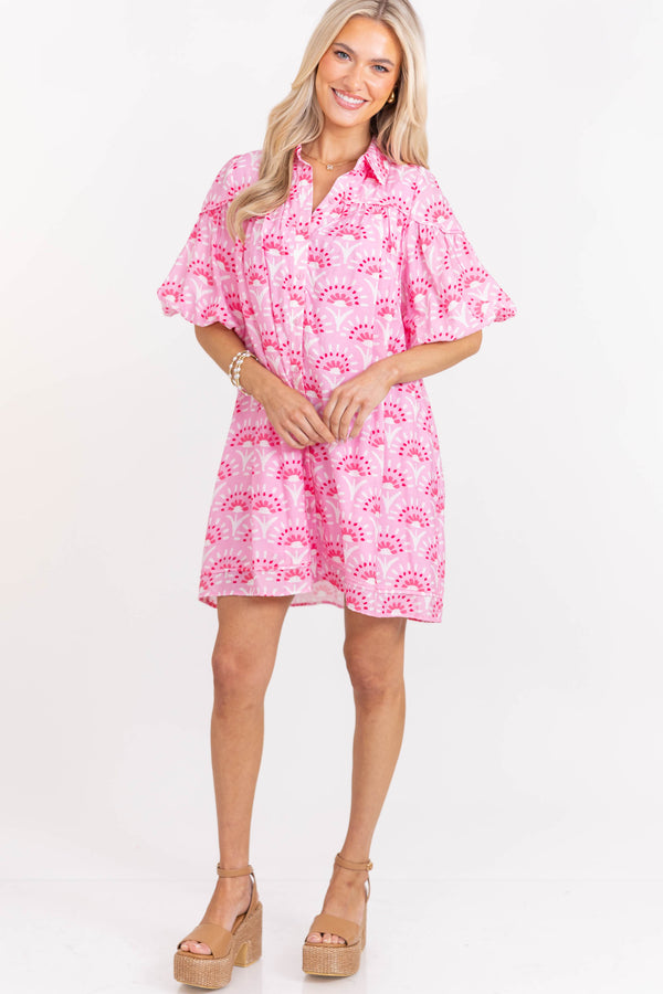 Better Than You Know Pink Medallion Puff Sleeve Dress – Shop the Mint