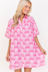 Better Than You Know Pink Medallion Puff Sleeve Dress