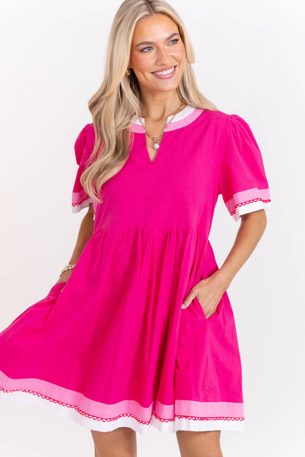 The Pretty Essential Fuchsia Babydoll Dress