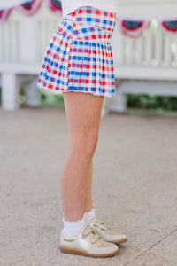 Girls: The Sadie Red, White, And Blue Gingham Skort