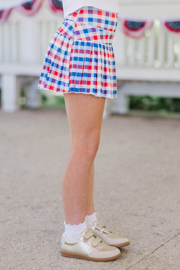 Girls: The Sadie Red, White, And Blue Gingham Skort