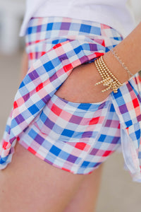 Girls: The Sadie Red, White, And Blue Gingham Skort