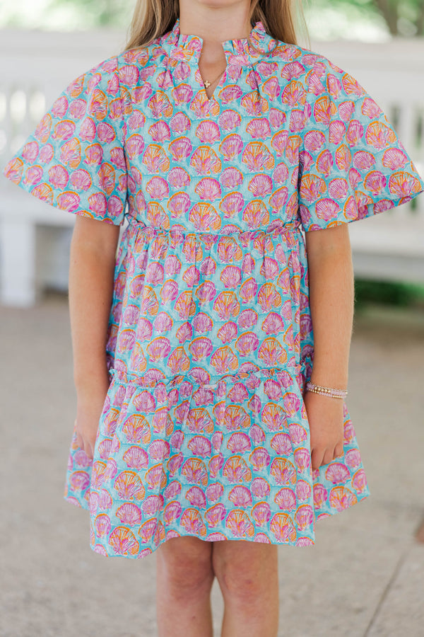 Girls: The Stephanie Blue Seashells Babydoll Dress