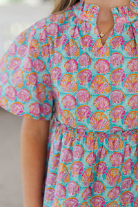Girls: The Stephanie Blue Seashells Babydoll Dress