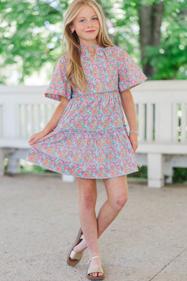 Girls: The Stephanie Blue Seashells Babydoll Dress