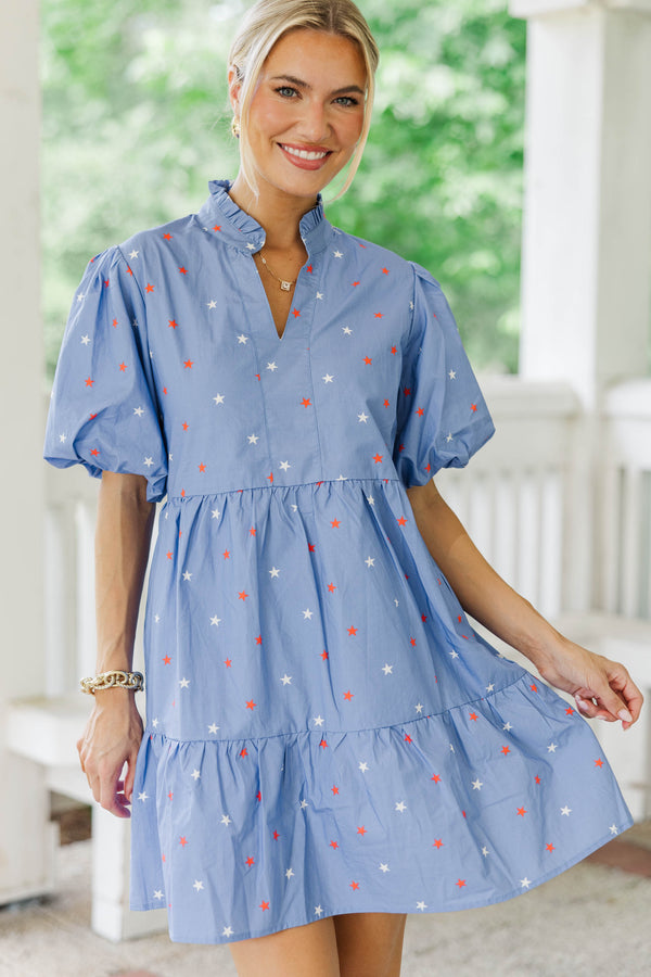 When You Know Blue Stars Babydoll Dress