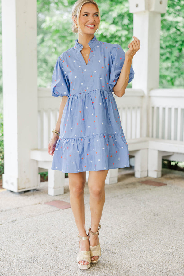 When You Know Blue Stars Babydoll Dress