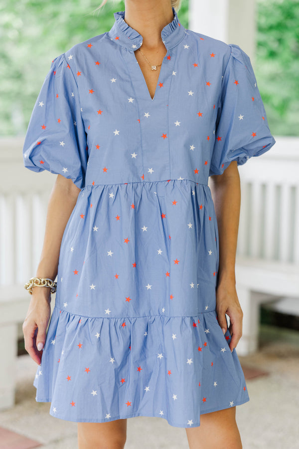 When You Know Blue Stars Babydoll Dress