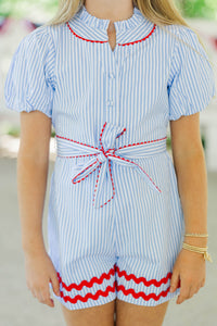 Girls: Tell Me Everything Blue Striped Romper