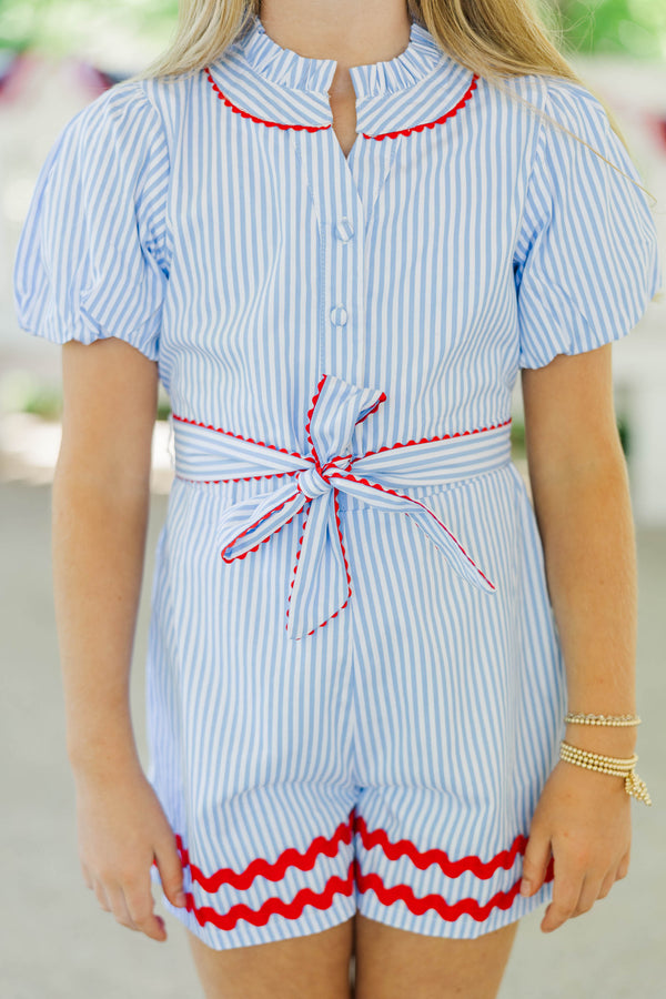 Girls: Tell Me Everything Blue Striped Romper