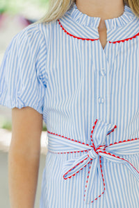 Girls: Tell Me Everything Blue Striped Romper