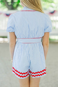 Girls: Tell Me Everything Blue Striped Romper