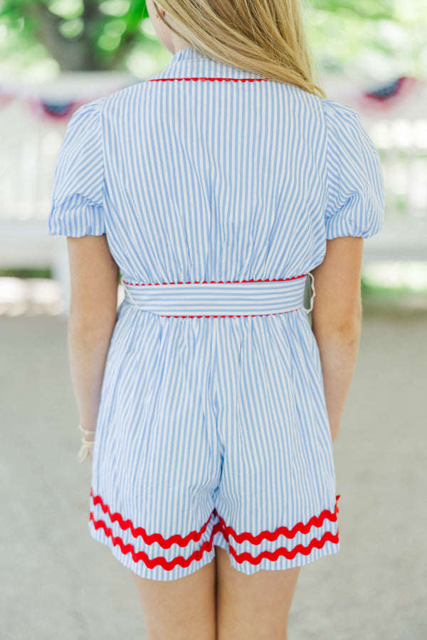 Girls: Tell Me Everything Blue Striped Romper