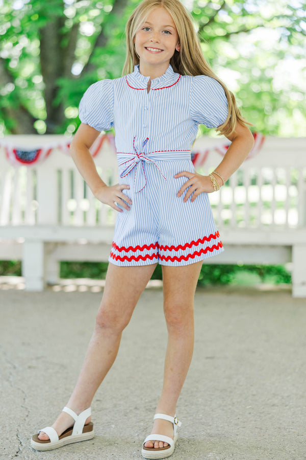 Girls: Tell Me Everything Blue Striped Romper