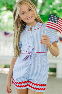 Girls: Tell Me Everything Blue Striped Romper