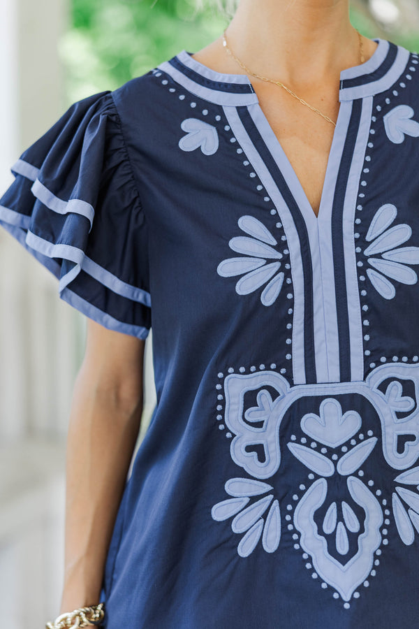 By Chance Navy Medallion Blouse