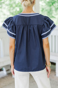 By Chance Navy Medallion Blouse