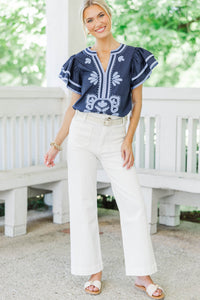 By Chance Navy Medallion Blouse