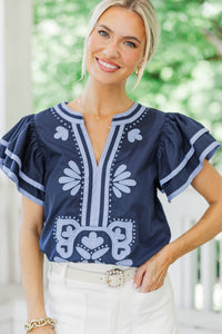By Chance Navy Medallion Blouse