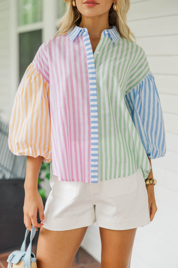 Sunset Stroll Multicolored Striped Blouse