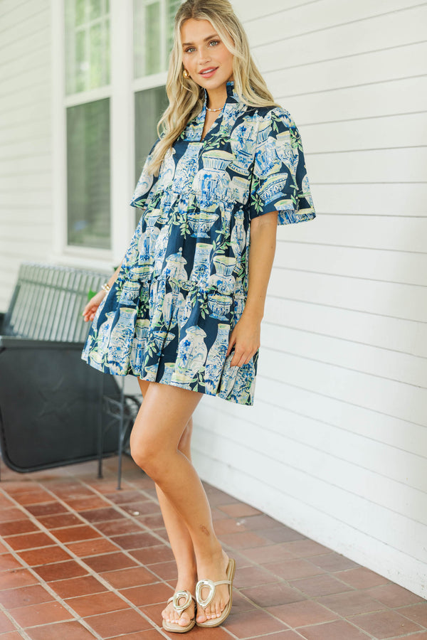 Feeling Your Best Navy Chinoiserie Dress