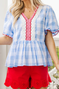 The Ground Up Light Blue Gingham Blouse