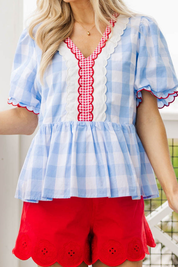 The Ground Up Light Blue Gingham Blouse