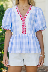 The Ground Up Light Blue Gingham Blouse
