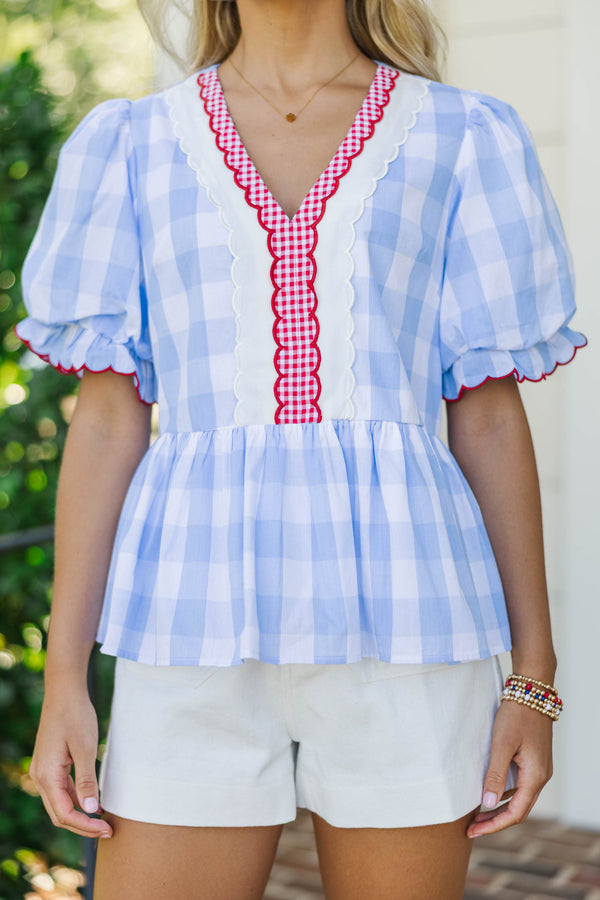 The Ground Up Light Blue Gingham Blouse